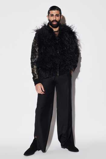 Varun Bahl Embroidered Feather Bomber Jacket & Trouser Set 