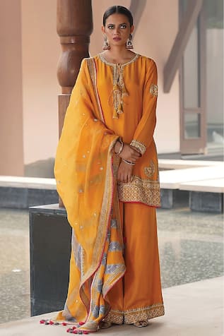 Kyra By Bhavna Silk Embroidered Kurta Palazzo Set 