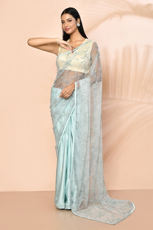 Nazaakat by Samara Singh Floral Embroidered Net Saree With Running Blouse