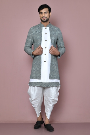 Aryavir Malhotra Sequin Mughal Garden Layered Sherwani With Dhoti Pant