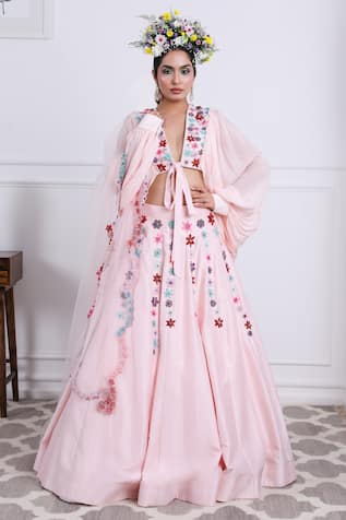 Raw Silk Hand Embroidered Lehenga Set 