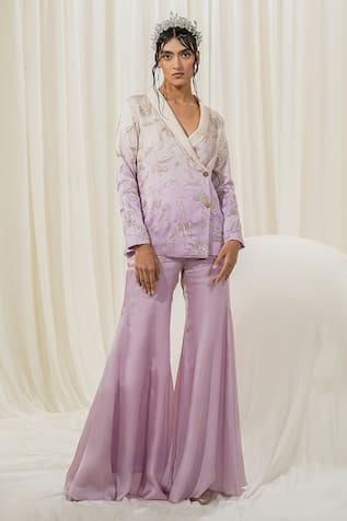 Ease Embroidered Jacket & Flared Pant Set 