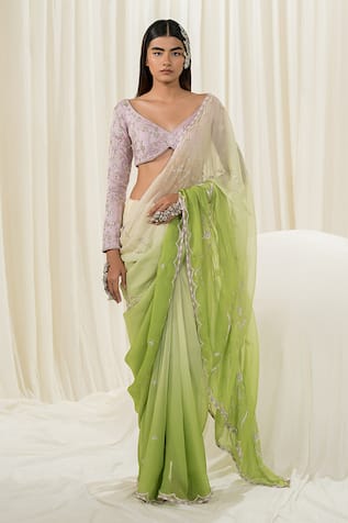 Ease Embroidered Ombre Saree With Blouse 