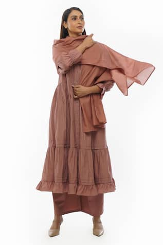 Khat Pintucked Yoke Tiered Tunic Pant Set 