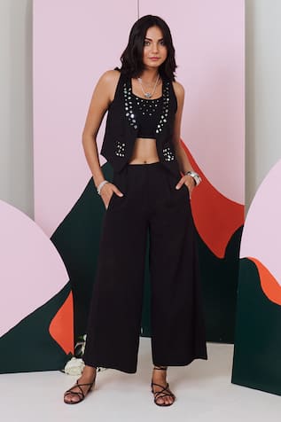 Mirror Embroidered Jacket Pant Set 