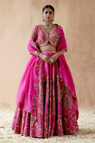 Aman Takyar Floral & Bird Embroidered Bridal Lehenga Set 