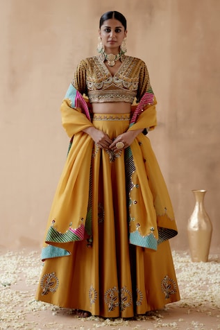 Aman Takyar Floral Placement Embroidered Bridal Lehenga Set 