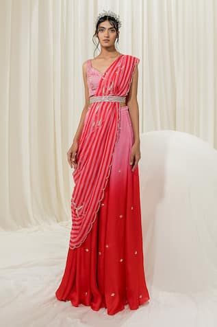 Ease Embroidered Palazzo Saree Set 