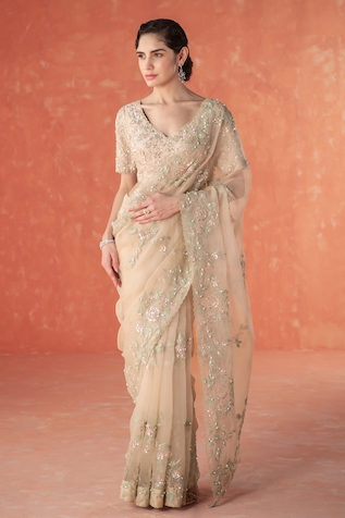 SUMMER BY PRIYANKA GUPTA Wild Rose Embroidered Saree & Blouse Set