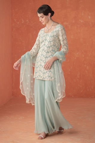 SUMMER BY PRIYANKA GUPTA Foliage Embroidered Kurta Sharara Set