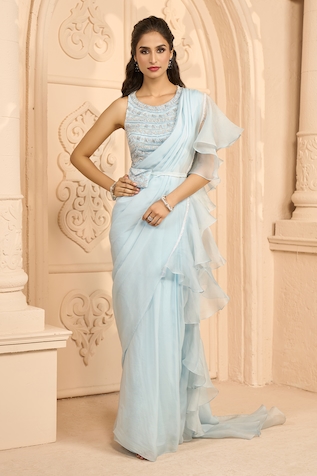 Ariyana Couture Pre-Stitched Ruffle Saree With Embroidered Blouse