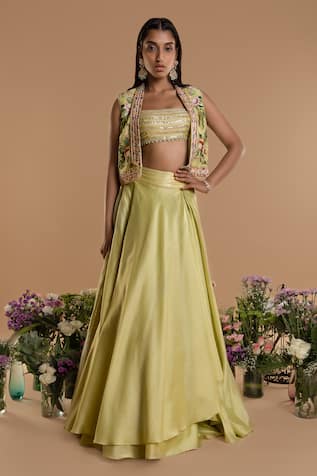 Zamoraa The Label Bloom Embellished Jacket Lehenga Set 