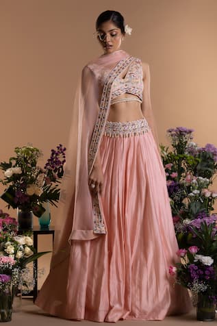 Zamoraa The Label Petunia Garden Embroidered Blouse Lehenga Set 