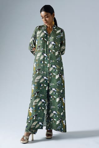 KLAD Floral Print Long Jacket Pant Set 