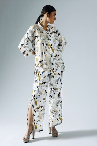 KLAD Abstract Printed Shirt & Slit Pant Co-ord Set 