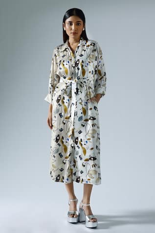 KLAD Abstract Floral Print Cuffed Sleeve Dress 