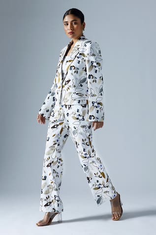 KLAD Absract Printed Lapel Collar Blazer Pant Set 