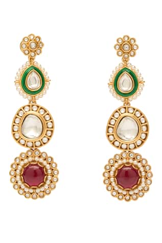 Geometric Stone Embellished Dangler Earrings 