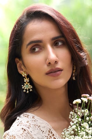 Gulmohar Lotus Stone Embellished Dangler Earrings 