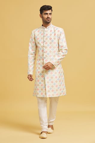 Aryavir Malhotra Jaal Thread Embroidered Sherwani With Churidar 