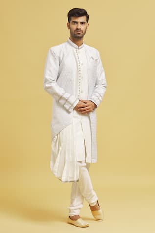 Aryavir Malhotra Woven Overlap Panel Sherwani With Churidar 