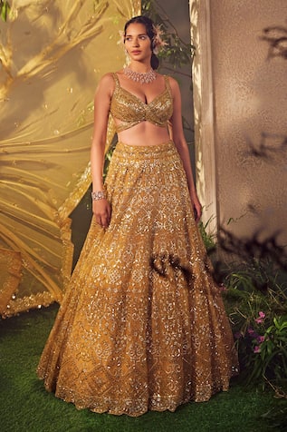 Aneesh Agarwaal Metallic Sequin Hand Embroidered Bridal Lehenga Set 