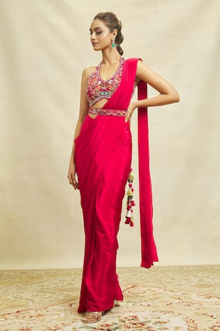 Alaya Advani Pre-Draped Saree With Floral Work Blouse 