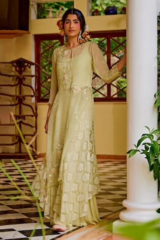 Pearl Sequin Bloom Embroidered Kurta Sharara Set 