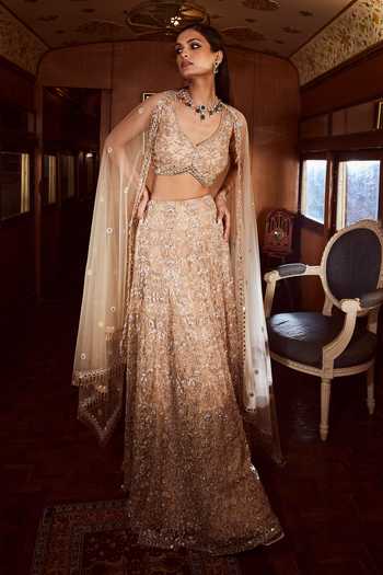 Rococo Pinnacle Floral Crystal Embroidered Bridal Lehenga Set 