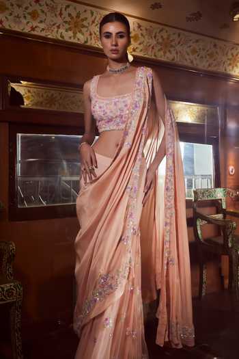 Rococo Rosette Sequin Floral Embroidered Bustier Sharara Set 