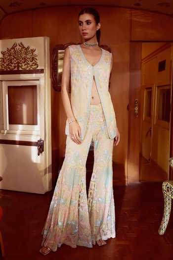 Rococo Ambrosia Embroidered Slit Tunic & Sharara Set 