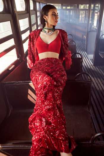 Rococo Genesis Embroidered Ruffle Jacket Sharara Set 