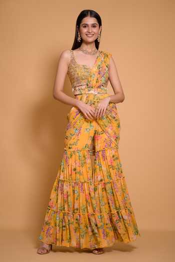Seams Pret And Couture Tifara Floral Print Sharara Saree With Blouse 