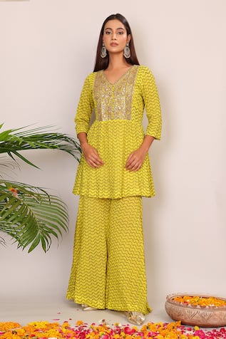 Nazar By Indu Kundan Work Peplum Top & Palazzo Set 