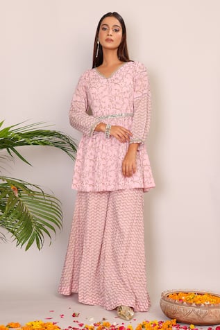 Nazar By Indu Floral Print Short Kurta & Palazzo Set 