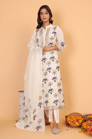 Nazar By Indu Floral Block Print Kurta Pant Set 
