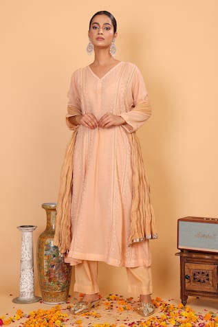 Nazar By Indu Cotton Embroidered Anarkali Pant Set 