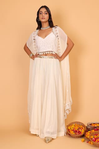 Nazar By Indu Scallop Border Cape & Palazzo Set 