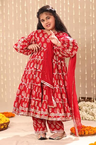 Jaipuri Floral Motif Handblock Print Maxi Dress 