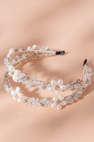 Floristaa by mahek Silver Pearls & Crystals Headband 