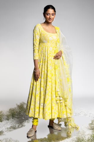 Madzin Floral Hand Embroidered Anarkali Set 