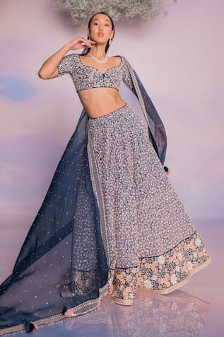 Madzin Floral Hand Embroidered Bridal Lehenga Set 