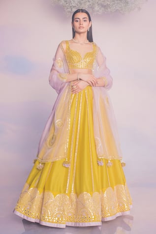 Madzin Hand Embroidered A-Line Flared Bridal Lehenga Set 