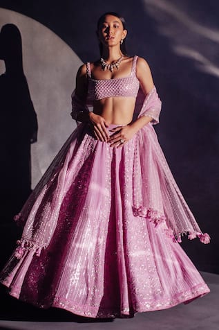 Madzin Sequins & French Knots Embroidered Bridal Lehenga Set 