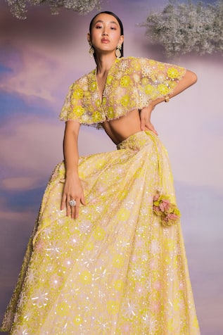 Madzin Floral Bloom Hand Embroidered Lehenga Set 