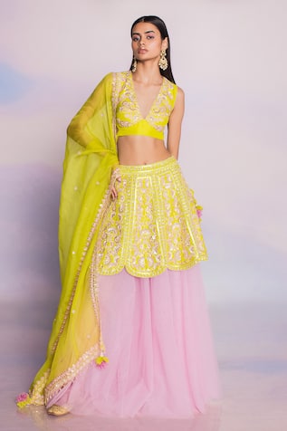 Madzin Floral Gota Embroidered Lehenga Set 