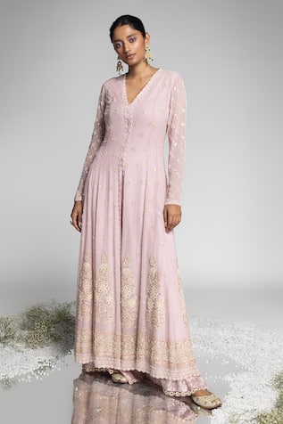 Madzin Hand Embroidered Kalidar Jacket With Sharara 