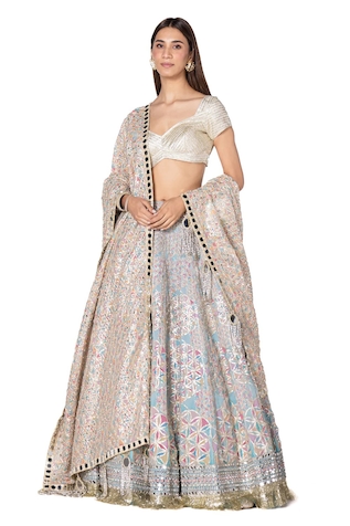 Abhinav Mishra Floral-Geometric Print Bridal Lehenga Set