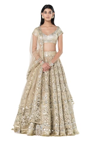 Abhinav Mishra Floral Mirror Embroidered Bridal Lehenga Set 