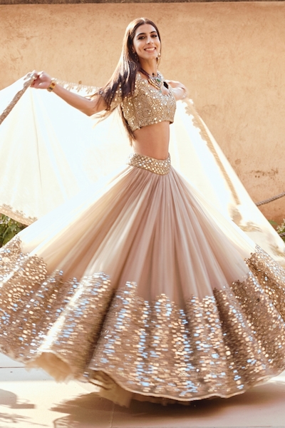 Abhinav Mishra Mirror Embroidered Pleated Bridal Lehenga Set